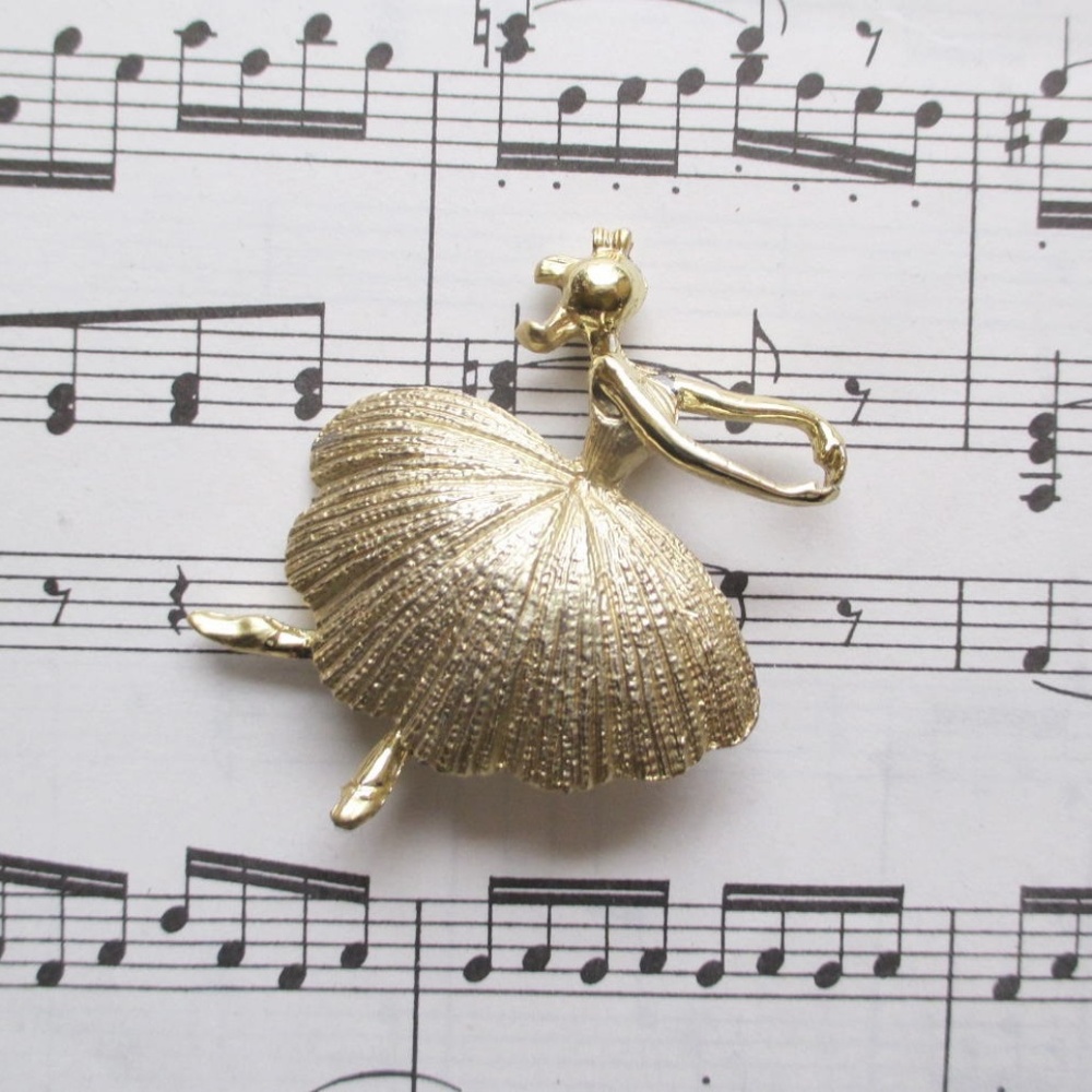 Vintage Gold Ballerina Brooch Pin